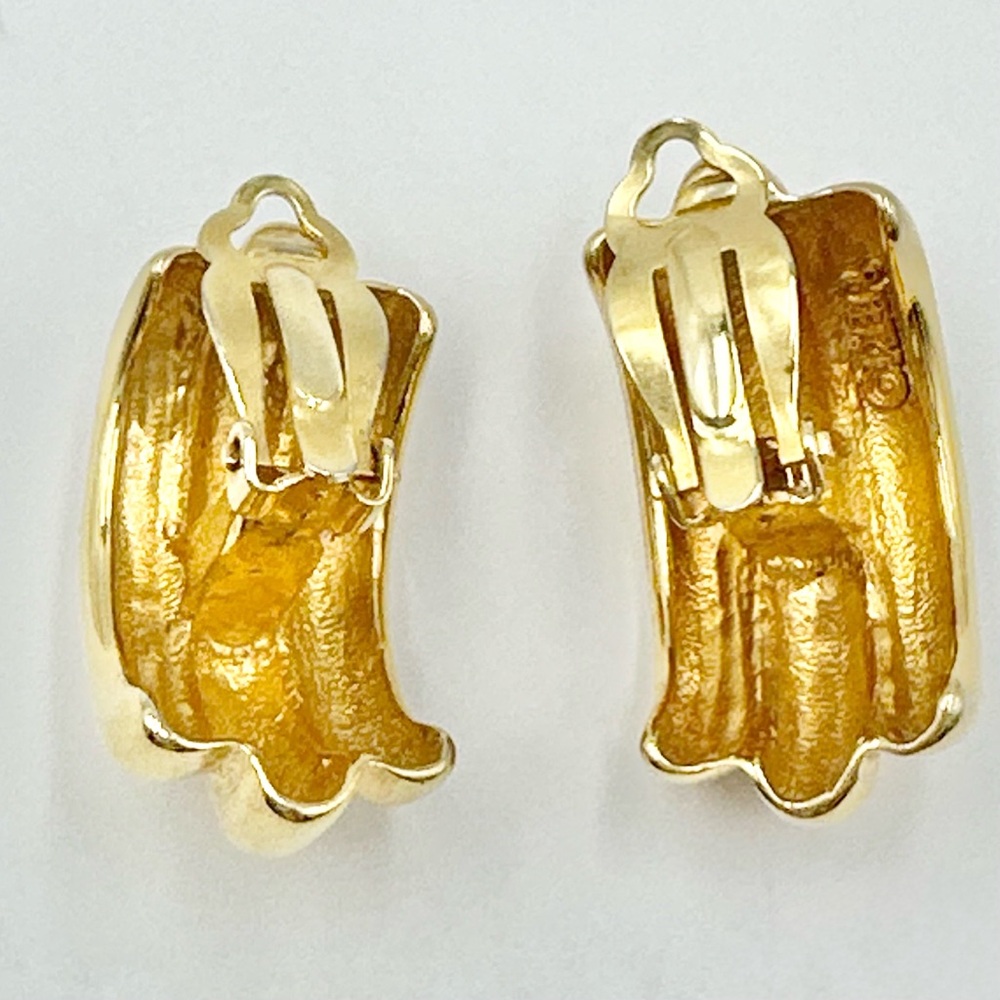 Erwin Pearl Vintage Chunky Gold 80s 90s Half Hoop Clip On Earrings - Picture 2 of 6